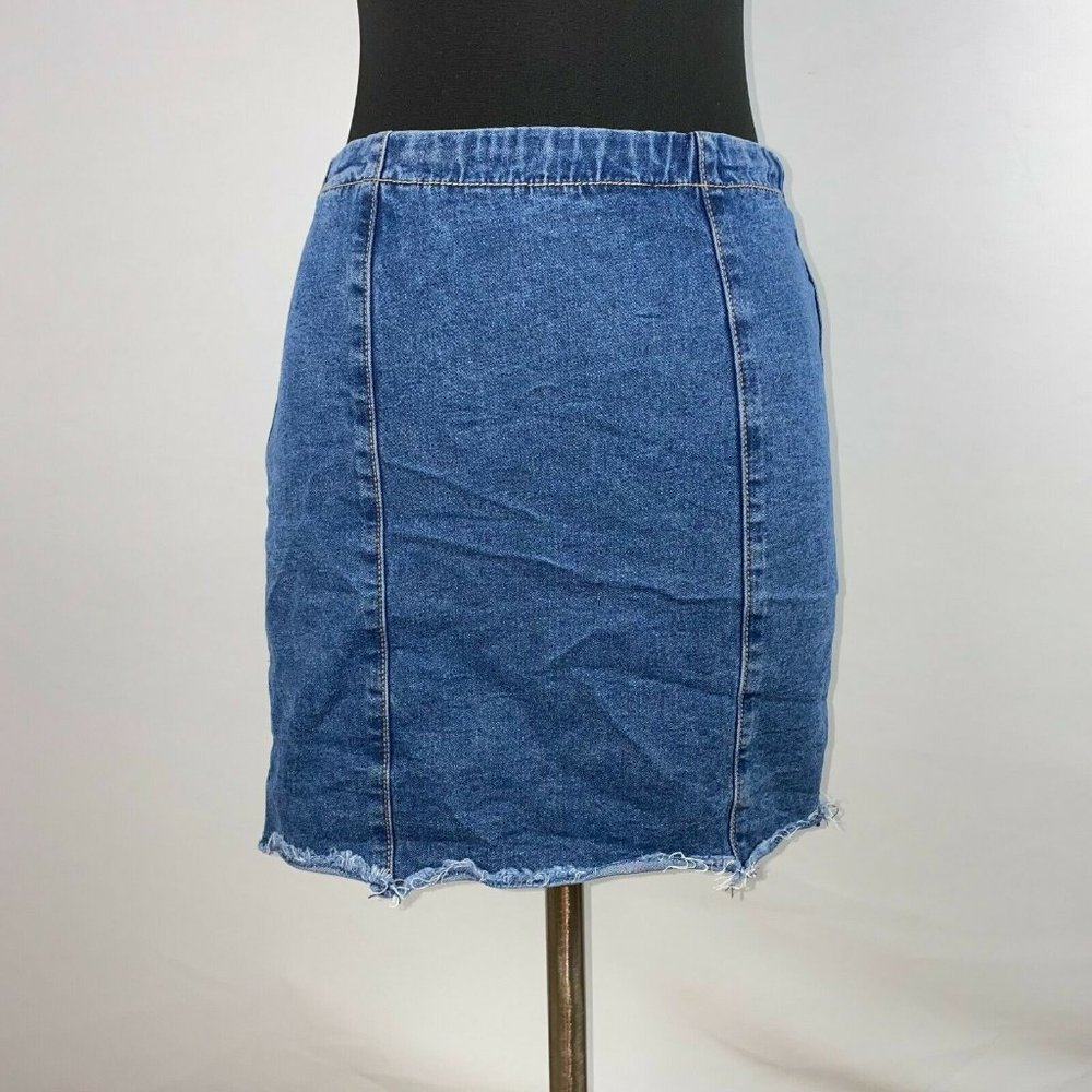 Forever 21 S Denim Fringe Hem Skirt Partial Back Zip